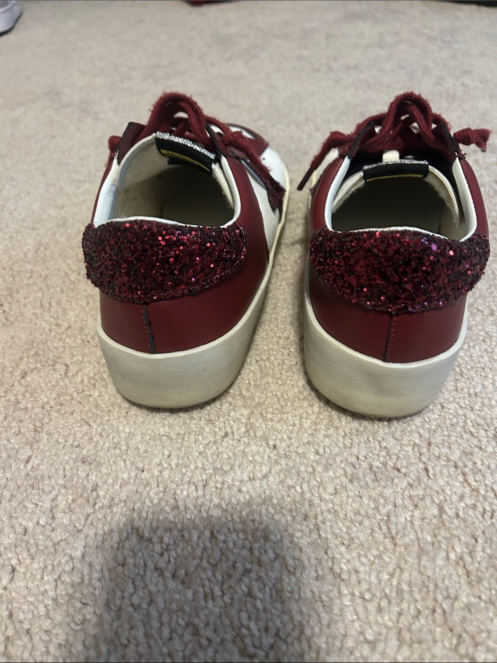 Women’s White & Burgundy Glitter Star Sneakers - Picture 4 of 4